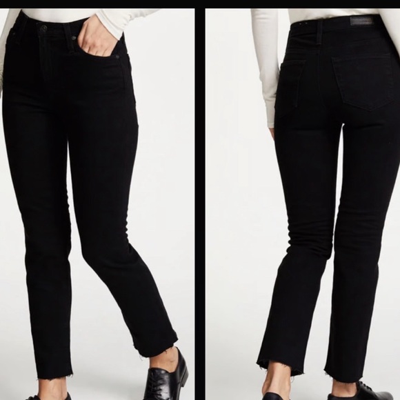 Ag Adriano Goldschmied Denim - AG Adriano Goldschmied The High Rise Straight Crop Black Jeans, Raw hem size 26